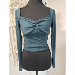 Kirious XS Greenish Blue Sleeve Ruched Top With Square Neck
